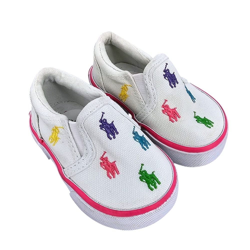 Polo Ralph Lauren Bal Harbour Repeat White Multi Pony Slip On Shoes Infant 2